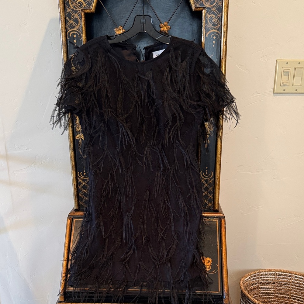 Milly Elegant Black Feathered Mini Dress